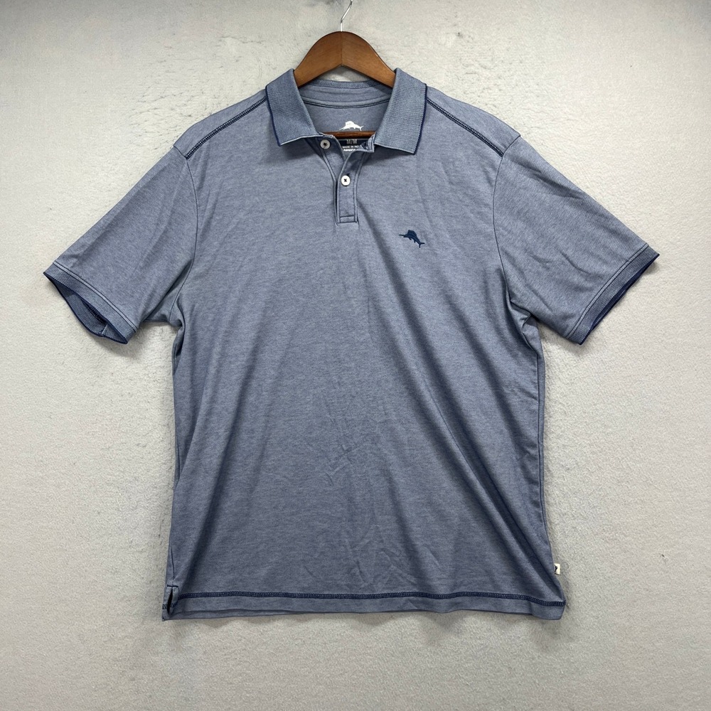 Tommy Bahama Polo Shirt Mens M Blue Short Sleeve Emidio Pique Coastal Classic